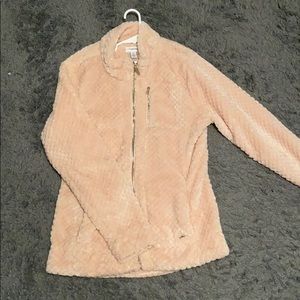 fluffy pink jacket from calvin klein